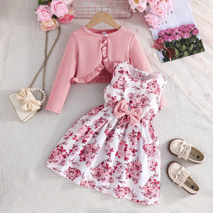 Abito Intrecciato Colorato per Bambina Stile Primavera/Estate + Cappotto Tinta Unita, <span class=keywords><strong>Elegante</strong></span> e alla Moda, Nuova Generazione - Product Image 4