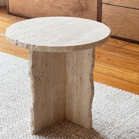 Table d'appoint de villa en travertin beige poli moderne, forme personnalisée, 4 pieds, taille sur mesure, faible MOQ