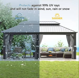 Tuoye hai lớp cứng hàng đầu gian hàng gazebo mạ kẽm thép nhôm mái nhà gỗ tự nhiên áp lực rèm cửa lưới Min. order 1 Bộ - Product Image 5