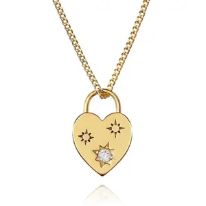 Gemnel cute and dainty jewelry fine gold plated sterling silver chain starburst detailing heart locket pendant necklace