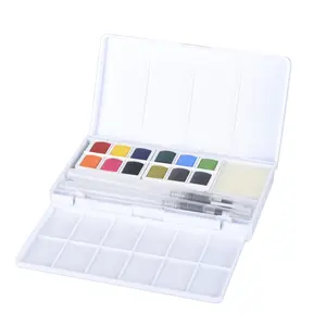 Juego de pintura de acuarela caja de plástico curva de 12 colores juego de pintura de acuarela sólida