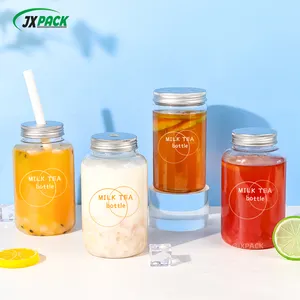 500ML Food Grade Milk Tea Bottle and Fruit Juice Beverage Bottle Plastic Jars with Lids Wholesale PET Plastic Screen Printing