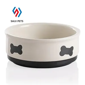 Bone Pattern Printing Ceramic Pet Cat Dog Bowls Food Dish Porcelain Pet Feeder and Drinking Water Bowl for Large Medium Dog