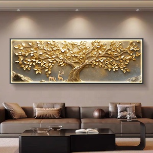 Dipinto a Olio Fatto a Mano con Albero della Fortuna Dorato su Arenaria - Arte Decorativa da Parete per Soggiorno - Product Image 4