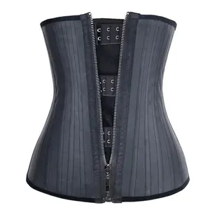 25 Steel Bone Zipper Corset Waist Cincher Body Shapers Slimming Rubber Belt Shapewear Plus Size Latex Waist Trainer