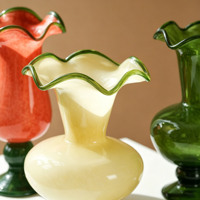 Hochwertige Retro-Kelchglasvase Gelbe Ovale Säulenvase Luxuriöse Blumenvase Wohndekor Einweihungsgeschenk