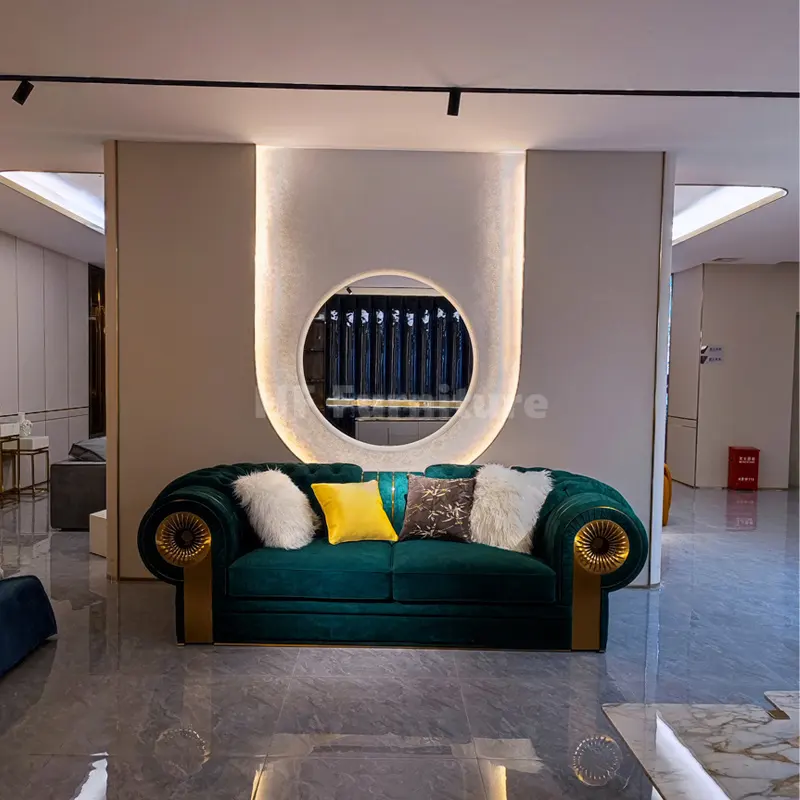 इतालवी लक्जरी loveseat सोफे कमरे में रहने वाले फर्नीचर 2 सीटर सोफे हरी मखमल सोफे