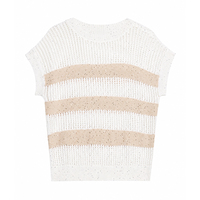 Pull-over chic en maille ouverte personnalisé pour femme, manches courtes, léger, en mélange de coton rayé 7GG, idéal pour l'été – Vente en gros
