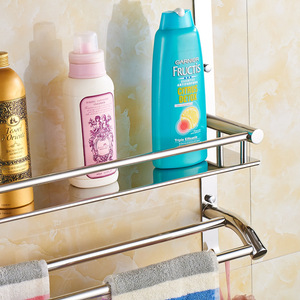 Étagère de salle de bain Saint Ruijia en acier inoxydable, porte-serviettes 1 niveau avec crochets, sans perçage, pour rangement de salle de bain - Product Image 1