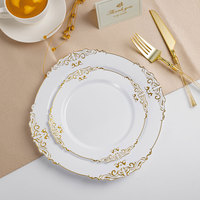 Plaques en plastique robustes avec bord surélevé Conception estampée en feuille d'or/d'argent incassable et empilable pour les restaurants Banquet Party