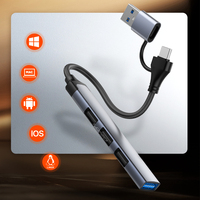 LDNIO DS-64U Hub USB 4 ports USB 3.0 5 Gbps et répartiteur USB 2.0 avec connecteur USB et Type C 2 en 1 pour ordinateur portable, PC, tablette