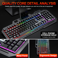 Ensemble clavier et souris filaire USB 104 touches en métal, LED, étanche, design ergonomique pour professionnels, bureaux et gamers
