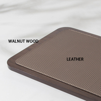 Plateau de rangement rectangulaire en cuir et bois de noyer, personnalisé en usine, style luxe léger, à un seul niveau, multifonction, plateau de service en bois haut de gamme