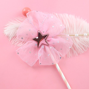 Decoración <span class=keywords><strong>para</strong></span> Pastel de <span class=keywords><strong>Cumpleaños</strong></span> Estilo Chino, Inserto de Malla con Lazo 'Feliz <span class=keywords><strong>Cumpleaños</strong></span>', Tarjeta Insertable con Estrella Pentagonal, Flor Estrella - Product Image 3