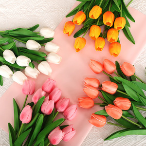 Tulipanes artificiales Flores Látex Tulipán Tallos Real Touch Faux Orange Flower - Product Image 1