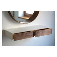 Étagère de vanité de ferme avec tiroirs en noyer Table de toilette flottante blanche minimaliste Étagère en bois avec tiroir