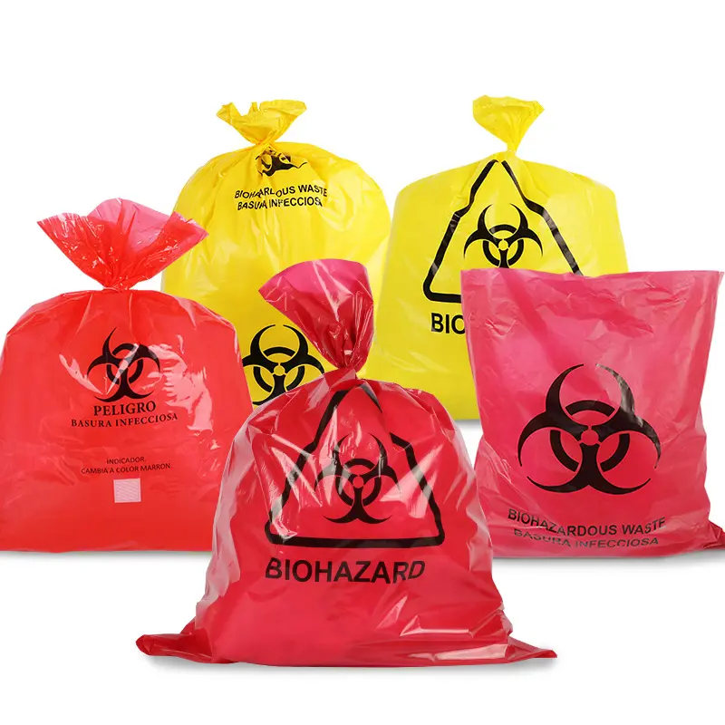 LDPE or HDPE Thicken Medical Garbage Bag Flat opening Hospital Biohazard Supplies Medicals Garbage Pouch Waste Disposal Bag