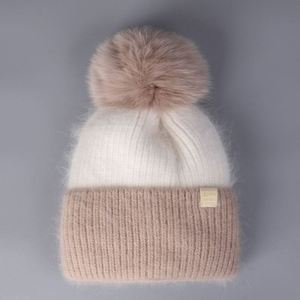Wholesale Woman Warm Knitted Thermal Gorros Rabbit Fur <b>Winter</b> Hats Wool Blend Luxury Beanie With Pom - Product Image 6