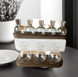 Support en bois art déco pour plantes hydroponiques Station de propagation des plantes <span class=keywords><strong>Vase</strong></span> en verre pour décoration de bureau à domicile Cadeau pour plantes d'intérieur - Product Image 5