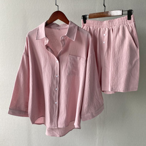 Elegante <span class=keywords><strong>camicia</strong></span> da donna in <span class=keywords><strong>lino</strong></span> <span class=keywords><strong>di</strong></span> cotone <span class=keywords><strong>con</strong></span> pantaloncini larghi a vita alta, abbigliamento retrò <span class=keywords><strong>di</strong></span> grandi dimensioni per 2024 <span class=keywords><strong>di</strong></span> alta qualità - Product Image 2