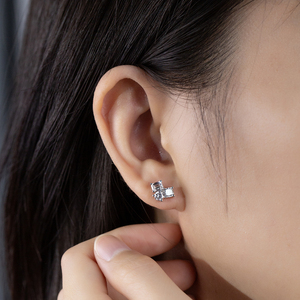 Messi Jewelry MSE-904 9K White Gold <b>Round</b> Emerald And <b>Cushion</b> Diamond Earrings For Women - Product Image 5