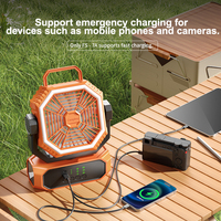 Ventilateur de camping extérieur avec batterie externe, lanterne LED, télécommande, crochet, ventilateur de bureau portable rechargeable pour voyage, tente, plage, pique-nique, pêche