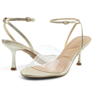 Sandali con <span class=keywords><strong>Tacco</strong></span> Alto Dorati alla Moda per Donne, Punta Aperta Rotonda, Comodi Tacchi Alti con Cinturino alla Caviglia, <span class=keywords><strong>Scarpe</strong></span> <span class=keywords><strong>da</strong></span> <span class=keywords><strong>Sposa</strong></span> con <span class=keywords><strong>Tacco</strong></span> a Rocchetto - Product Image 1