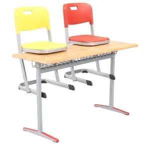 Conjunto de mesas e cadeiras duplas para estudantes, mesa dupla de madeira para 2 pessoas, faculdade universitária, sala de aula
