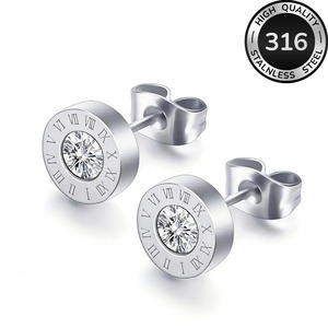 Boucles d'oreilles Joker 5A en zircon chiffres romains, boucles d'oreilles simples et rondes pour femmes, boucles d'oreilles en acier inoxydable 316, bijoux en gros - Product Image 6