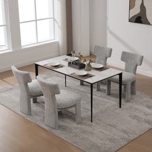 طقم كرسي طعام مستلق حديث من 4 منجد من قماش الشنيل مع أرجل من الخشب المطاطي أثاث منزلي محمول - Product Image 2