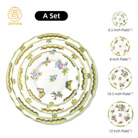 Service de table en porcelaine fine à bord doré de luxe, motif végétal, assiette de présentation, vaisselle pour location de mariage