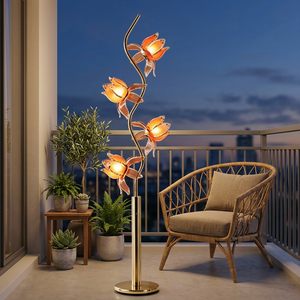 Home Decor Lotus Standing <b>Floor</b> <b>Lamp</b>, 4 Flower Heads, S Curve Golden Pole, Soft Warm Ambient Light <b>for</b> Bedroom - Product Image 1