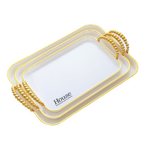 Ensemble de 3 plateaux à collation 3-en-1 en plastique blanc durable pour <span class=keywords><strong>table</strong></span> basse de salon, avec plateau à fruits secs à bord <span class=keywords><strong>doré</strong></span>, idéal pour les fêtes - Product Image 3