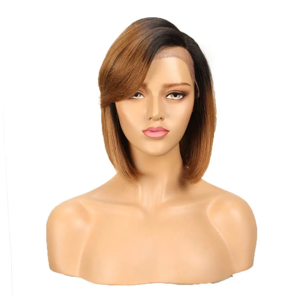 Joedir Short Bob Lace Front Wigs Colored Brazilian Remy Human Hair Wigs For Women Ombre Blonde Brown Pixie Cut Lace Part Wig