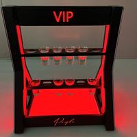 Présentoir à bouteilles LED noir à double étage avec logo personnalisé, capacité de 12 verres, présentoir lumineux pour bar, salon, plateau de service
