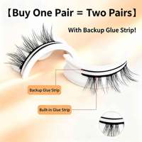 3 paires de faux cils réutilisables auto-adhésifs, faits à la main, sans cruauté, longs, naturels, avec bandes adhésives