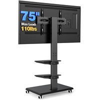 Support TV mobile en bois de qualité supérieure, pivotant, réglable en hauteur, avec roulettes et étagères de rangement pour téléviseurs de 32 à 75 pouces
