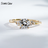 Bague unisexe classique Starsgem 1,1 ct 5,7*5,9 mm en diamant de laboratoire taille coussin couleur D, or jaune massif 18 carats plaqué rhodium 1,5 g