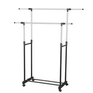 رف تجفيف الملابس القائم لعام <span class=keywords><strong>2025</strong></span> سهل التجميع مع عمودين مزدوجين قابلين للتمديد، رف تخزين متعدد الوظائف للملابس - Product Image 1