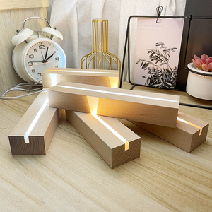 Luz de noche 3D de madera acrílica con base de lámpara de ilusión 3D de cristal rectangular LED modelo de carga táctil para dormitorio - Product Image 1