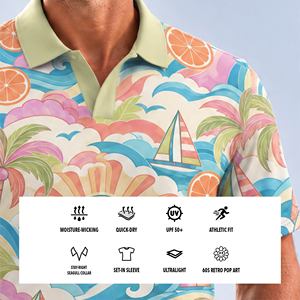 เสื้อโปโลวินเทจผู้ชายลายการ์ตูนป๊อปอาร์ต UPF50+ ระบายอากาศได้ดี สัมผัสนุ่ม ใส่เล่นกอล์ฟ เทนนิส หรือใส่ลำลอง - Product Image 5