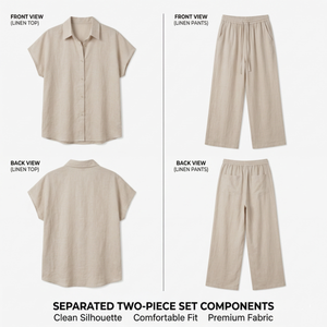 Ensemble de vêtements de détente pour femmes en lin et coton, tenue d'été en 2 pièces, style minimaliste basique, étiquette privée personnalisée - Product Image 3