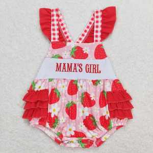 Robe à volants en gingham rose à fleurs et ensemble de combinaison assortie pour bébé fille, motif fraise "Mama's Girl" - Product Image 3