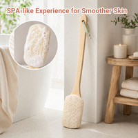 Brosse de bain en loofah naturelle écologique, simple, avec long manche en bambou courbé, éponge exfoliante pour un nettoyage en profondeur