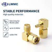 Connecteur RF LWMC SMA Mâle Coudé Droit à Sertir pour Câble RG316 1.60 Max Plaqué Or Commande en Gros