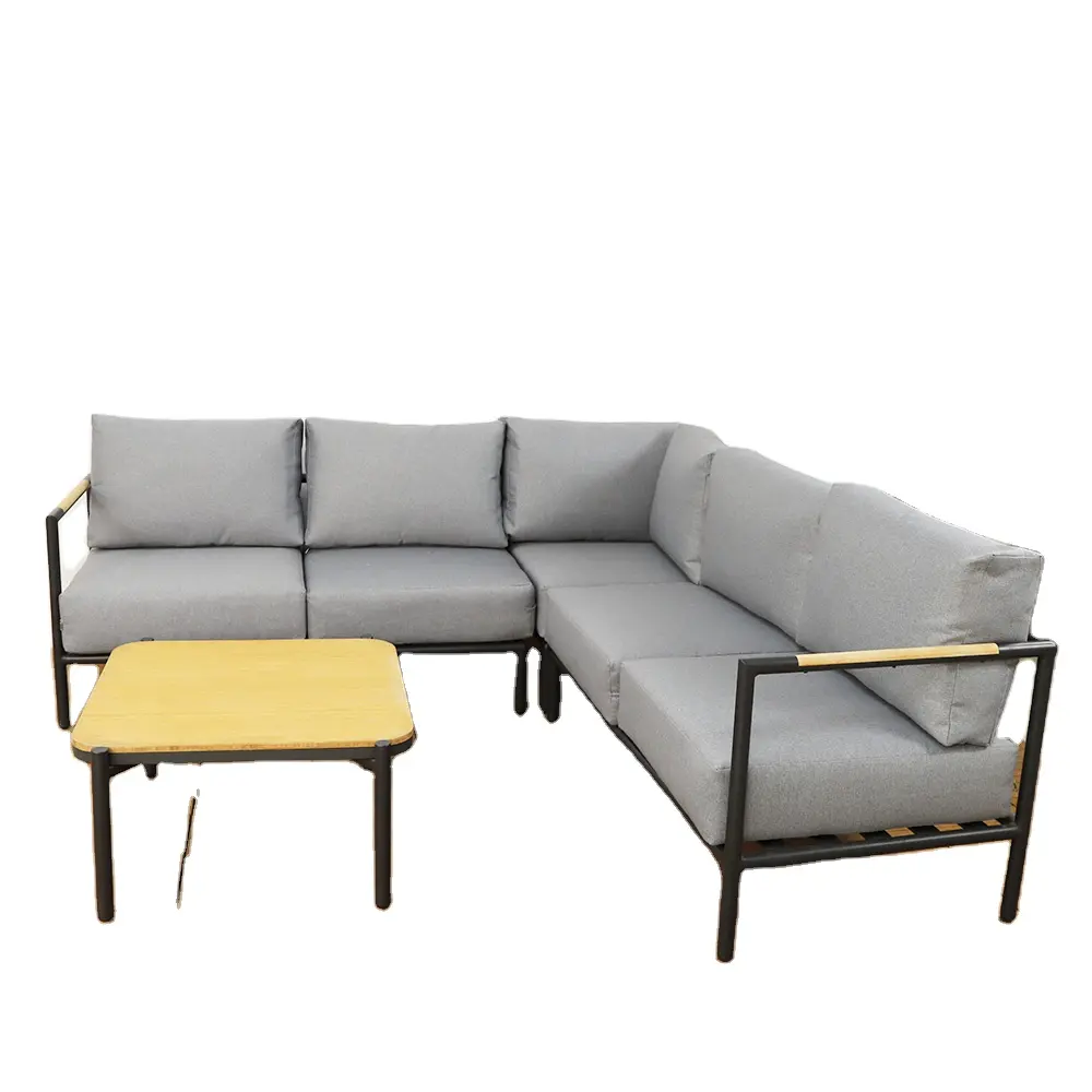 Factory Aluminium Outdoor Bamboo Arm Patio Garden Sofa Furniture Fancy Sofa And Table Sets With Cushions