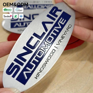 Plaque de nom ovale en aluminium brossé personnalisée - Logo OEM rempli d'époxy bleu pour concessionnaires automobiles - Product Image 1