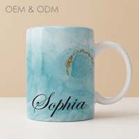 Mug en céramique marbrée personnalisé avec nom et cœur en aquarelle, cadeau personnalisé pour elle, mug à café pour son anniversaire, la Saint-Valentin, Noël