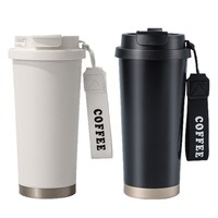 Mug à café isotherme portable en acier inoxydable 550 ml avec paille et poignée, double ouverture, personnalisable couleur/logo