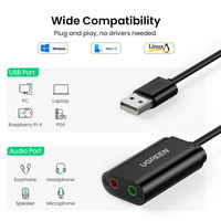 Adaptateur de carte son externe USB 3,5 mm Ugreen US205 avec microphone et haut-parleur pour PS4/ordinateur portable, 2 canaux, modèle exclusif